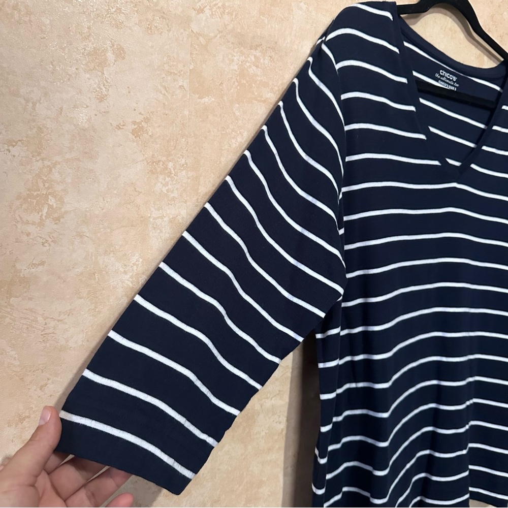 Chico's The Ultimate Tee Size 3 U.S. XL Navy White Striped 100% Pima Cotton - Picture 3 of 9